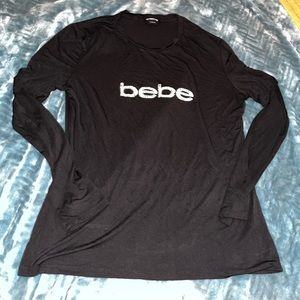Womens bebe silky cotton thin long sleeve size Xl Lacey logo